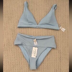 L’Space Blue Ribbed Bikini Set NWT